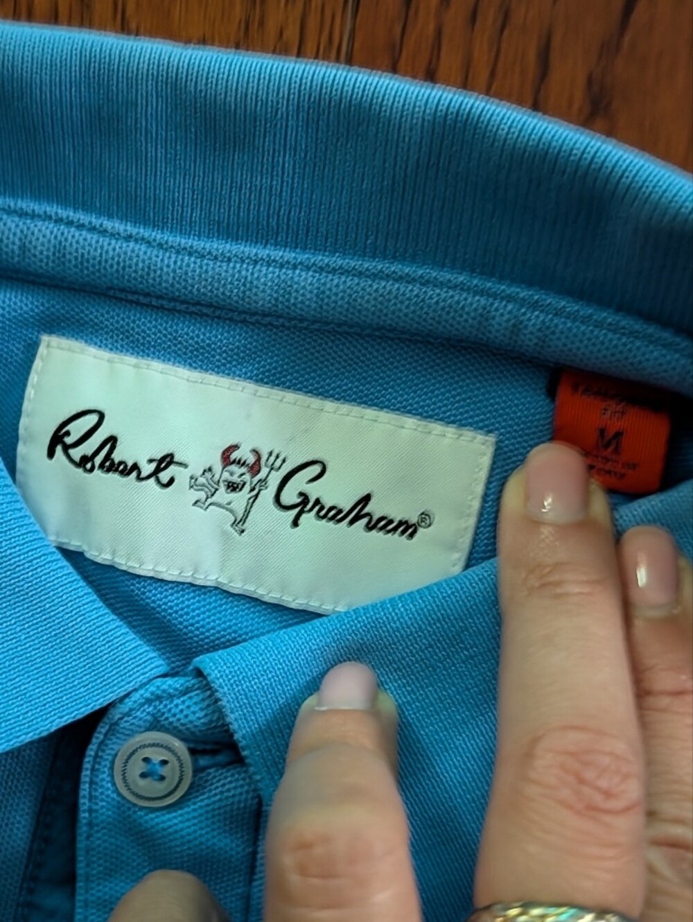 Robert Graham Men's Blue Polo Shirt with Embroidered Crest - Picture 3 of 5
